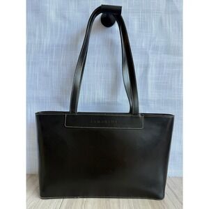 Lamarthe Paris Shoulder Bag Black Leather White Stitching Vintage 90s Minimalist